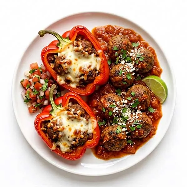 Mexican beef meatball with mozzarella stuffed peppers